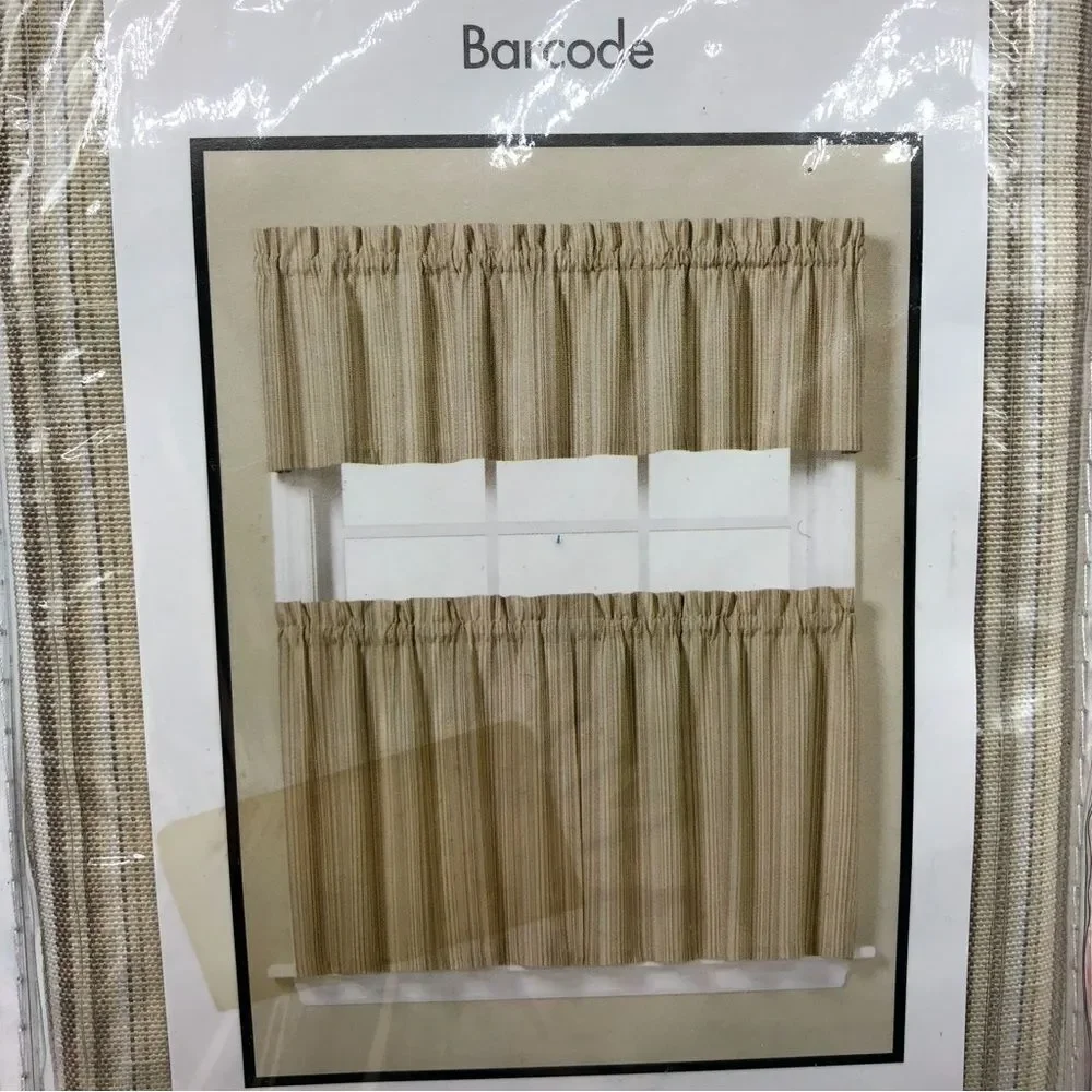 Saturday Knight TWO 58x13 Inch‎ Window Valences Stripe Barcode Natural Cream NEW